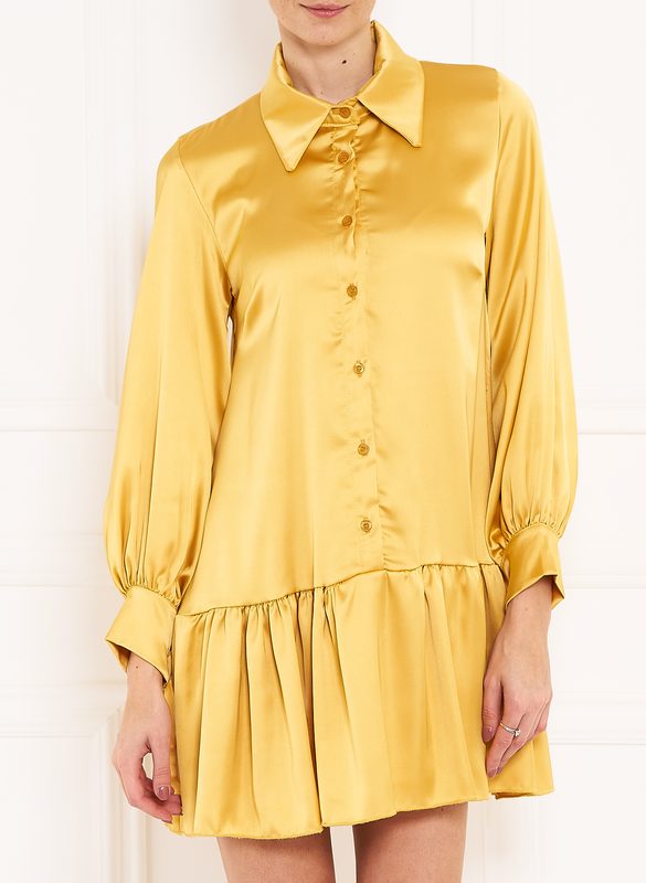 Dámske lesklé šaty s dlhým rukávom - žltá