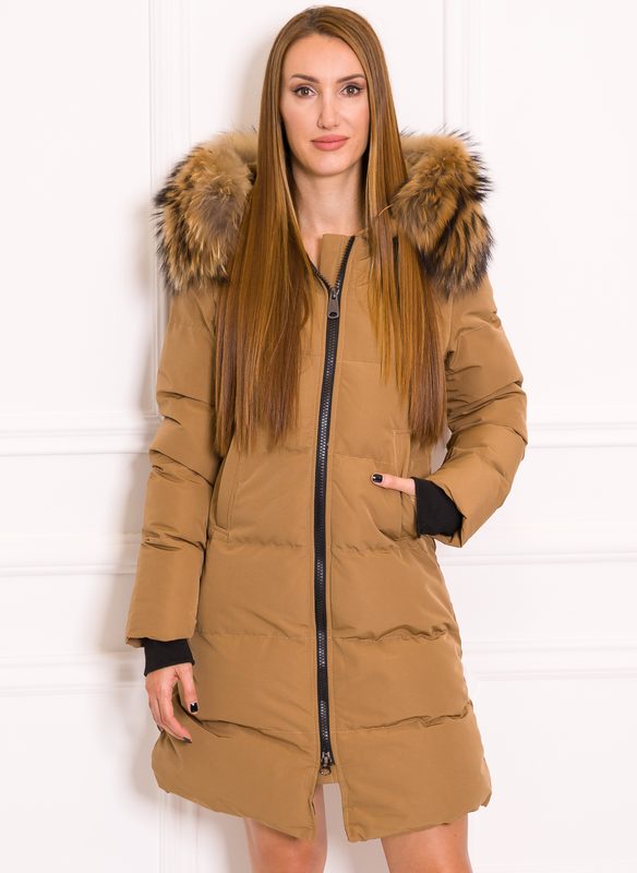 Damska kurtka zimowa z prawdziwym lisem Due Linee - beżowy