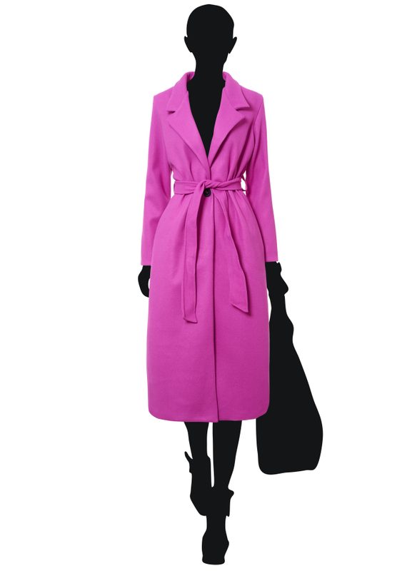 Dámský oversize flaušový kabát s vázáním fialový