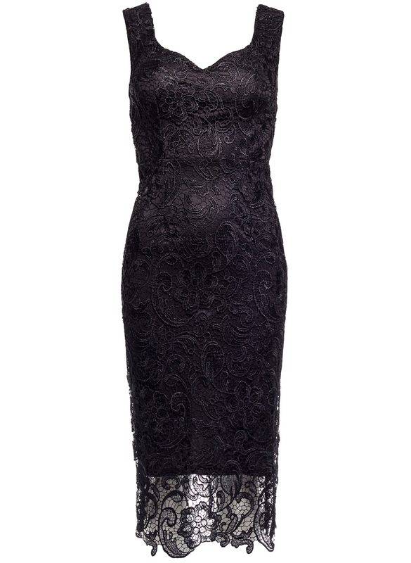 Dámské luxusní krajkové midi šaty - černá