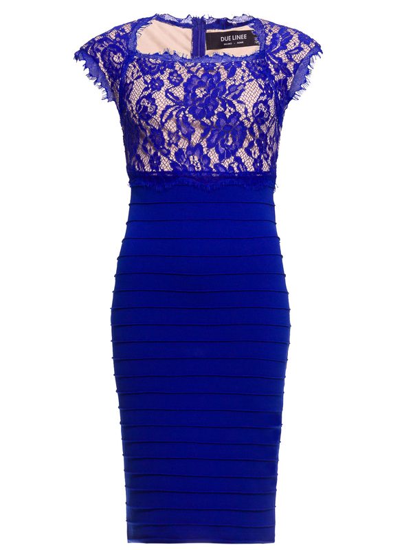 Dámské šaty s krajkou elastické královsky modro - béžové