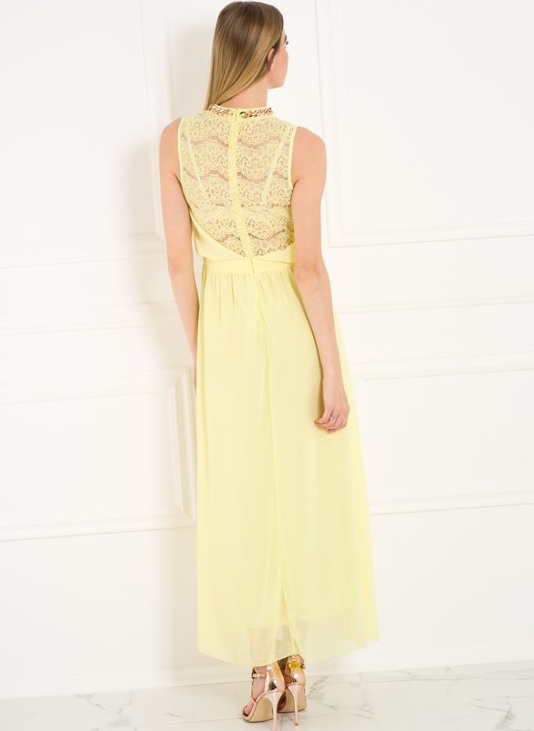 Šifonové šaty s krajkovými zády žluté