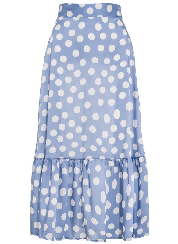 Dámská midi sukně do pasu s puntíky - modrá