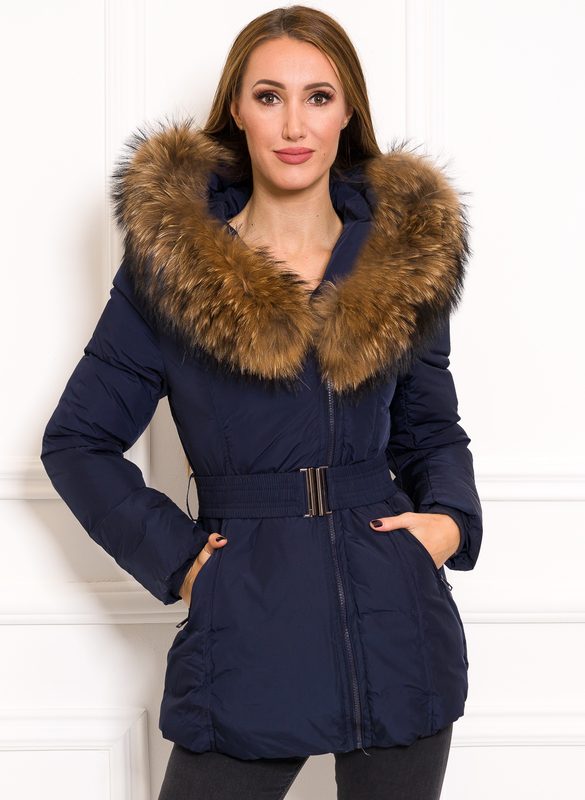 Női téli kabát eredeti rókaszőrrel Due Linee - Sötétkék