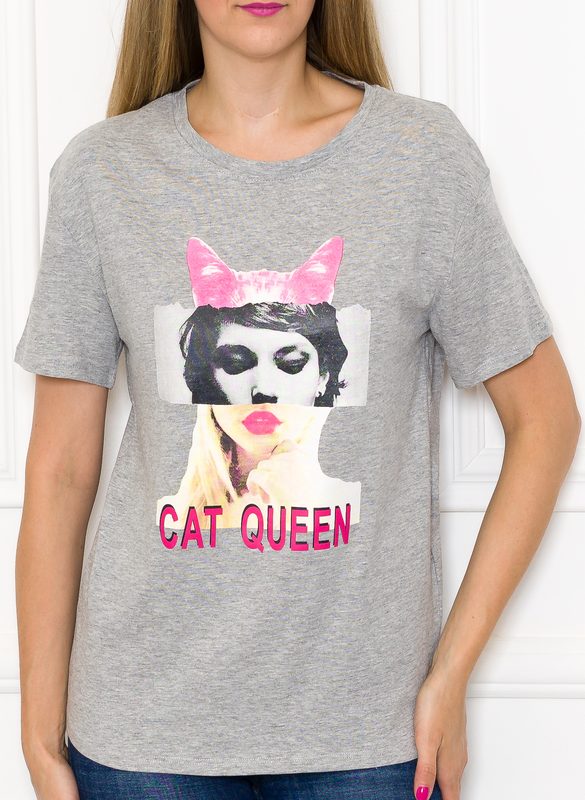 Dámske tričko Cat queen sivé