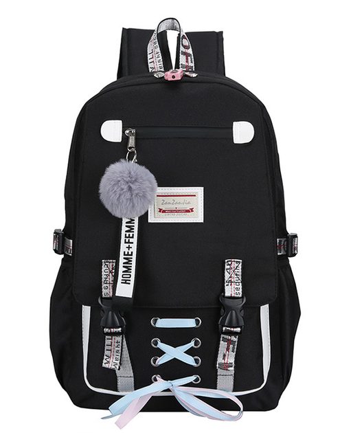 Velký černý studentský designový batoh pro dívky, USB port | 919 Kč |  Zopito.cz