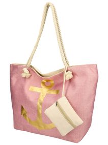 Velká plážová taška růžová se zlatou kotvou WF14