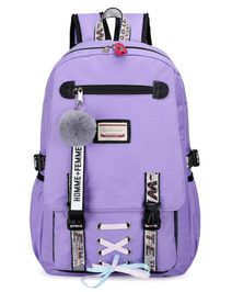Velký fialový studentský designový batoh pro dívky, USB port