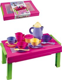 Souprava čajová se stolem 40x25x18cm dětské barevné nádobí set 18ks plast