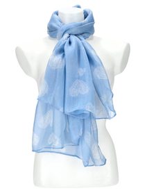 Dámský letní jednobarevný šátek se srdíčky 170x77 cm modrá