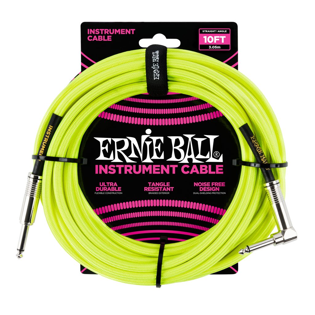 Rockster Music - 6080 Ernie Ball 10' Braided Straight / Angle Instrument  Cable Neon - Yellow - opletený nástrojový kabel 3m - Ernie Ball - Kabely -  Kytarové příslušenství, Kytary - Inspirace vaší hudbou