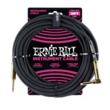 6086 Ernie Ball 18' Braided Straight / Angle Instrument Cable - Black