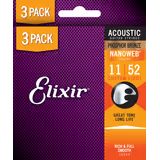 Elixir Nanoweb Phosphor Bronze Custom Light 3-Pack / 11 - 52 / - struny na akustickou kytaru - 3ks