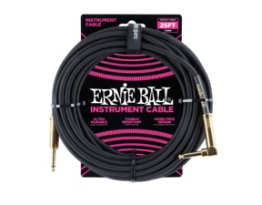 6058 Ernie Ball 25' Instrument Braided Cable - nástrojový kabel rovný / zahnutý pozlacený jack - 7.62m - černá barva