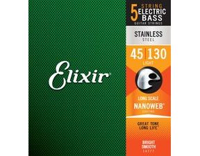 Elixir Nanoweb Bass Light 5str. - Stainelss Steel - .045 - .130 - " potažené " struny na basovou kytaru - 1ks
