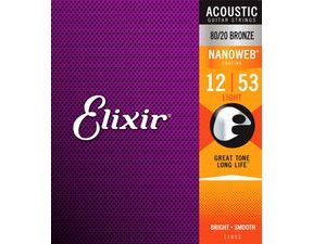 Elixir Acoustic Nanoweb 80/20 Bronze Light /12 - 53/ - struny na akustickou kytaru