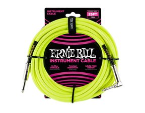 6057 Ernie Ball 25' Instrument Braided Cable - nástrojový kabel rovný / zahnutý jack - 7.62m - neonově žlutá barva