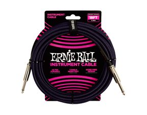 6395 Ernie Ball 18ft Braided Straight Straight Instrument Cable Purple Black - nástrojový kabel 5.5m - 1ks