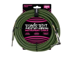 6066 Ernie Ball 25' Instrument Braided Cable - nástrojový kabel rovný / zahnutý jack - 7.62m - černozelená barva