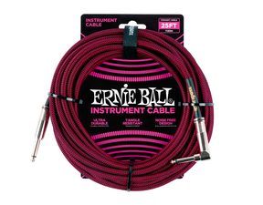 6062 Ernie Ball 25' Instrument Braided Cable - nástrojový kabel rovný / zahnutý jack - 7.62m - červenočerná barva