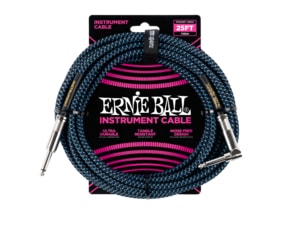 6060 Ernie Ball 25' Instrument Braided Cable - nástrojový kabel rovný / zahnutý jack - 7.62m - modročerná barva