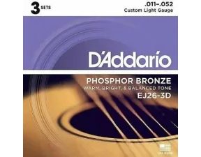 D'Addario EJ26-3D - Phosphor Bronze 3 Packs - .011 -.052 - struny na akustickou kytaru - 3ks