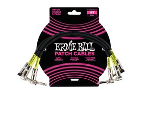 6075 Ernie Ball 1' Patch Cable - propojovací kabel lomený / lomený jack - 30cm - černá barva - 3ks