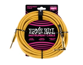 6070 Ernie Ball 25' Instrument Braided Cable - nástrojový kabel rovný / zahnutý pozlacený jack - 7.62m - zlatá barva