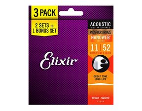 Elixir Nanoweb 80/20 Bronze Light 3-Pack / 12 - 53 / - struny na akustickou kytaru - 3ks
