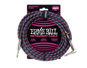 6063 Ernie Ball 25' Instrument Braided Cable - nástrojový kabel rovný / zahnutý jack - 7.62m - červená / modrá / bílá barva