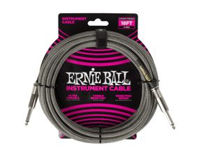 6433 Ernie Ball Braided Instrument Cable Straight/Straight 18ft - Silver Fox - " opletený " nástrojový kabel - 5.5m - 1ks