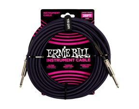 6397 Ernie Ball 25ft Braided Straight Straight Instrument Cable Purple Black - nástrojový kabel - 1ks