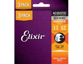 Elixir Nanoweb 80/20 Bronze Light 3-Pack / 11 - 52 / - struny na akustickou kytaru - 3ks