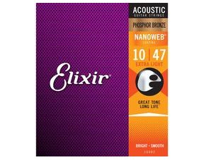 Elixir Acoustic Nanoweb Phosphor Bronze Extra  Light / 10 - 47 / - struny na akustickou kytaru