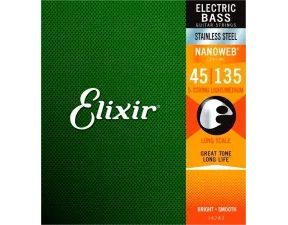 Elixir Nanoweb Bass Light / Medium 5str. - Stainelss Steel - .045 - .135 - " potažené " struny na basovou kytaru - 1ks