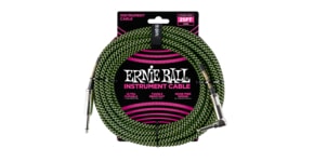 6066 Ernie Ball 25' Instrument Braided Cable - nástrojový kabel rovný / zahnutý jack - 7.62m - černozelená barva