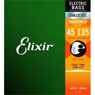 Elixir Nanoweb Bass Light / Medium 5str. - Stainelss Steel - .045 - .135 - " potažené " struny na basovou kytaru - 1ks
