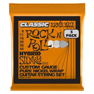 3252 Ernie Ball Hybrid Slinky Classic Rock'n'Roll Pure Nickel 3 Pack /.009 - .046 / - struny na elektrickou kytaru - 3ks