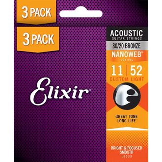 Elixir Nanoweb 80/20 Bronze Light 3-Pack / 11 - 52 / - struny na akustickou kytaru - 3ks