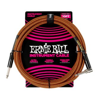 6470 Ernie Ball Braided Instrument Cable - Rovný / Zahnutý Jack - 10ft / 3m - Pumpkin Pie - nástrojový kabel - 1ks