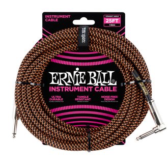 6064 Ernie Ball 25' Instrument Braided Cable - nástrojový kabel rovný / zahnutý jack - 7.62m - černooranžová barva