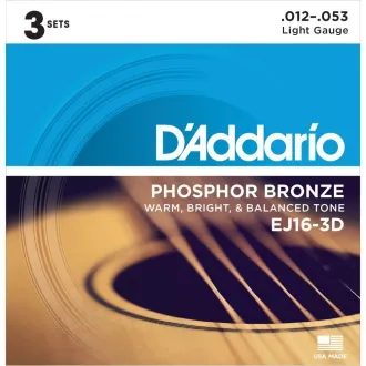 D'Addario EJ16-3D - Phosphor Bronze 3 Packs - .012 -.053 - struny na akustickou kytaru - 3ks