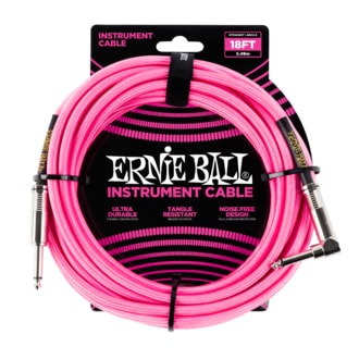 6083 Ernie Ball 18' Braided Straight / Angle Instrument Cable - Neon Pink