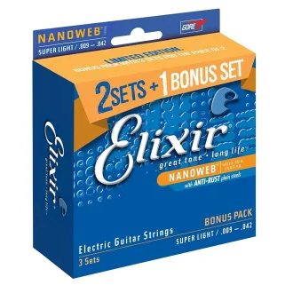 Elixir Nanoweb Super Light 3-Pack Set /9-42/ - struny na elektrickou kytaru - 3ks