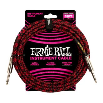 6396 Ernie Ball 18ft Braided Straight Straight Instrument Cable Red Black - nástrojový kabel 5.5m - 1ks