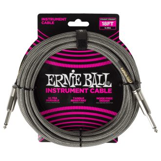 6433 Ernie Ball Braided Instrument Cable Straight/Straight 18ft - Silver Fox - " opletený " nástrojový kabel - 5.5m - 1ks