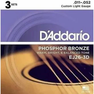 D'Addario EJ26-3D - Phosphor Bronze 3 Packs - .011 -.052 - struny na akustickou kytaru - 3ks