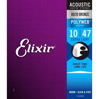 Elixir Acoustic 80/20 Bronze Polyweb 10 / 47 - " potažené " struny na akustickou kytaru - 1ks