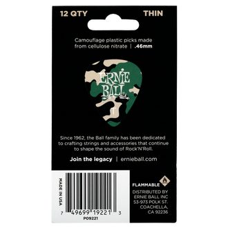9221 Ernie Ball Camouflage Thin 0.46mm Cellulose Pick - kamufláž design, celuloidové trsátko - 12ks