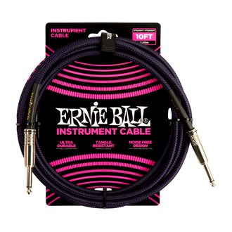6393 Ernie Ball 10ft Braided Straight Straight Instrument Cable Purple Black - nástrojový kabel 3m - 1ks